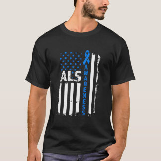 Als認識度ブルーリボンUsフラグ Tシャツ
