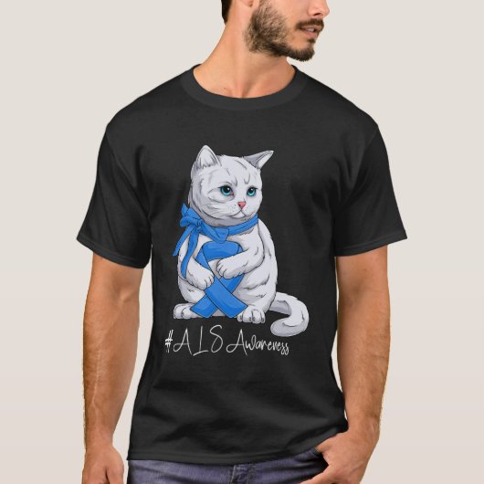 ALS Awareness Month Blue Ribbon Cat Tシャツ (正面)