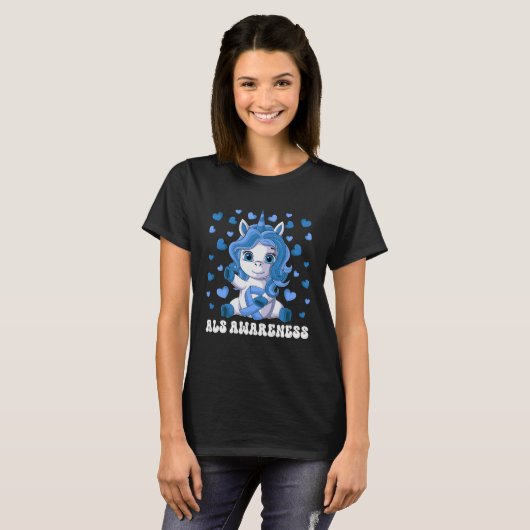 ALS Awareness Month Blue Ribbon Unicorn Tシャツ (正面フル)