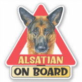 Alsatian On Board Dog Red Triangle Traffic Sign シール (正面)