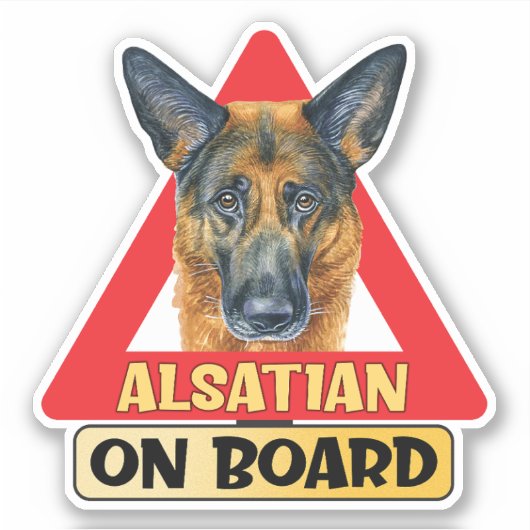 Alsatian On Board Dog Red Triangle Traffic Sign シール (正面)