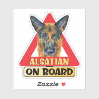 Alsatian On Board Dog Red Triangle Traffic Sign シール