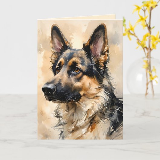 Alsation German Shepard Dog Art Design Card カード (黄色い花)