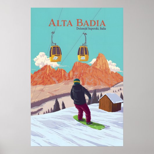 Alta Badia Snowboarding Travel Poster ポスター (正面)