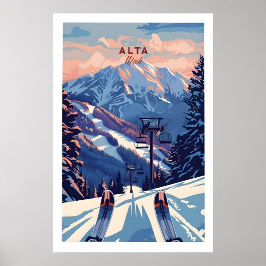 Alta Utah Ski Lift Mountain View Poster - Dramatic ポスター (正面)