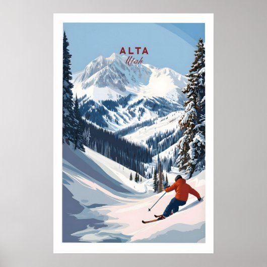 Alta Utah Ski Poster - Powder Snow Mountain Wall ポスター (正面)
