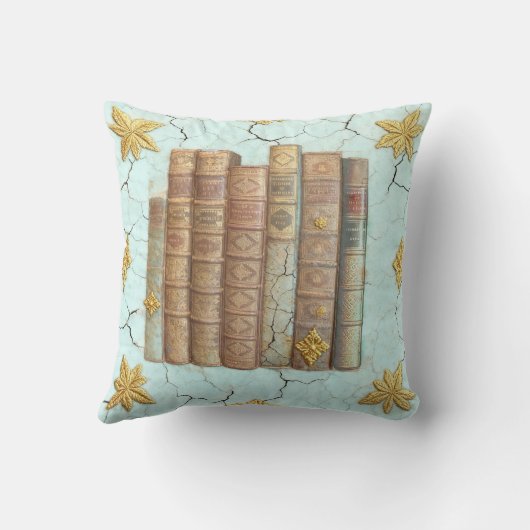 Alte Bücher - goldene Blätter - mint | クッション (裏面)