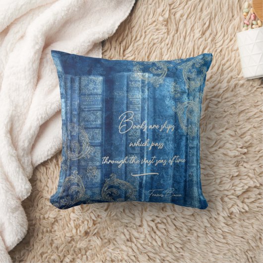 Alte Bücher - goldene Ornamente - blau  |  クッション (ブランケット)