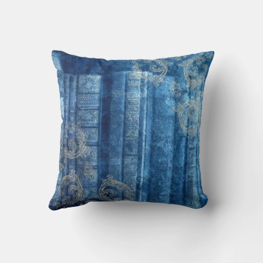 Alte Bücher - goldene Ornamente - blau  |  クッション (裏面)