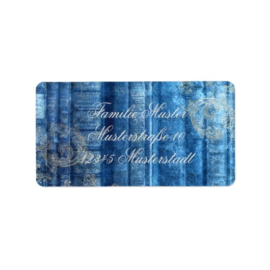 Alte Bücher - goldene Ornamente - blau | ラベル (正面)