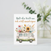 Alter Van mit Blumen- Hippiebus mit Blumen ポストカード (スタンド正面)