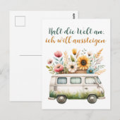 Alter Van mit Blumen- Hippiebus mit Blumen ポストカード (正面/裏面)