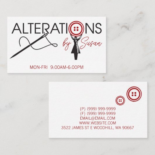 Alteration, Clothing, Tailor, Seamstress 名刺 (正面/裏面)