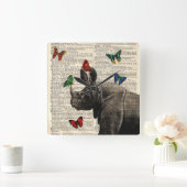 Altered Art Rhinoceros  Butterflies Wall Clock スクエア壁時計 (ホーム)