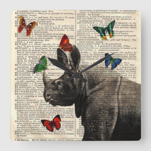 Altered Art Rhinoceros  Butterflies Wall Clock スクエア壁時計 (正面)