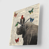 Altered Art Rhinoceros  Butterflies Wall Clock スクエア壁時計 (傾斜)
