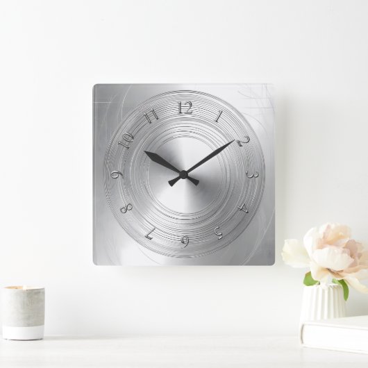 aluminium look スクエア壁時計 (ホーム)
