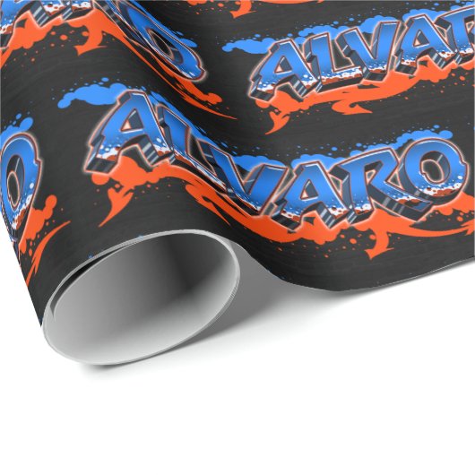 Alvaro Vorname Name Graffiti blue orange ラッピングペーパー (ロールコーナー)