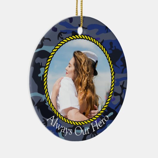 Always パーソナライズされた My Hero Navy Camouflage写真 セラミックオーナメント (右)
