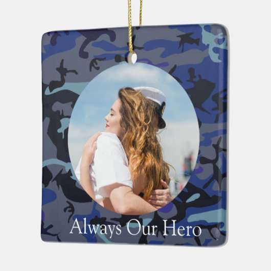 Always パーソナライズされた My Hero Navy Camouflage写真 セラミックオーナメント (左)