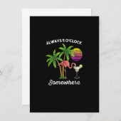 Always 5 o'clock Somewhere Funny Flamingo Drinking 招待状 (正面/裏面)