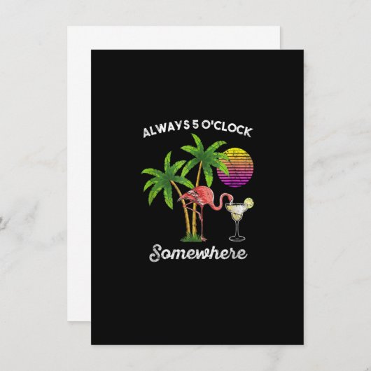 Always 5 o'clock Somewhere Funny Flamingo Drinking 招待状 (正面/裏面)
