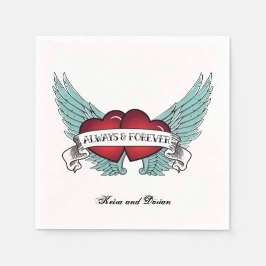 Always and Foreverロカビリー翼ハート スタンダードカクテルナプキン (正面)