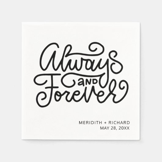 Always and Forever白黒結婚ズ スタンダードカクテルナプキン (正面)