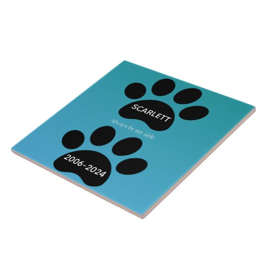 Always By My Side Teal Blue Paw Print Tribute タイル (側面)