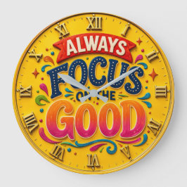 Always Focus on the Good Motivational Home Decor ラージ壁時計