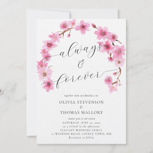 Always Foreverさくらんぼ花咲アーチフォト結婚ズ 招待状 (正面)