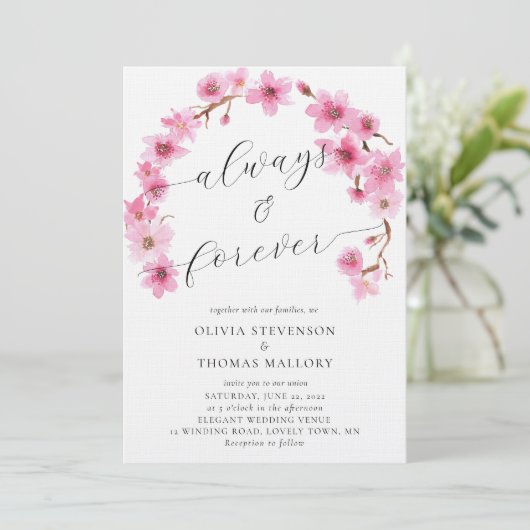 Always Foreverさくらんぼ花咲アーチフォト結婚ズ 招待状 (スタンド正面)