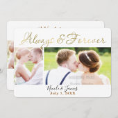 ALWAYS & FOREVER金ゴールド結婚の4枚の写真 招待状 (正面/裏面)