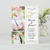 ALWAYS & FOREVER 3モダンフォトホワイト金ゴールド結婚ズ 招待状 (スタンド正面)