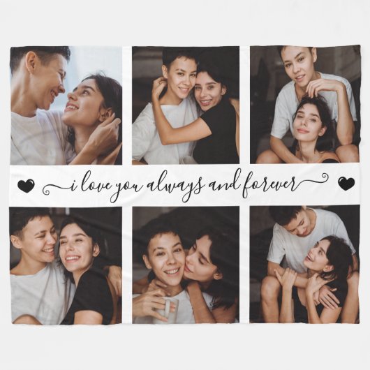 Always & Forever Modern 6 Photo Collage フリースブランケット (正面(横))