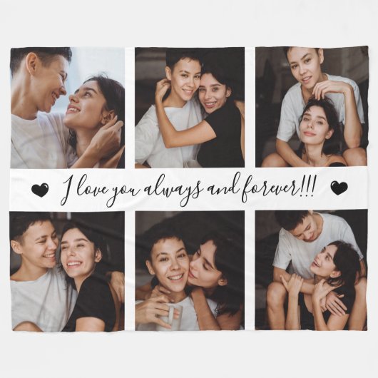 Always & Forever Modern 6 Photo Collage フリースブランケット (正面(横))