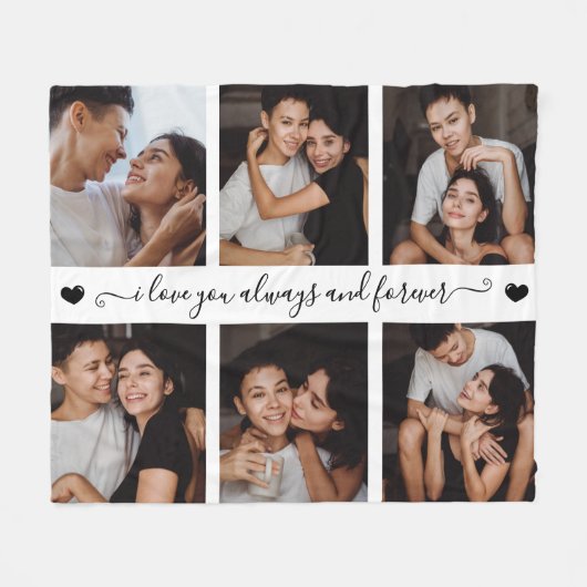 Always & Forever Modern 6 Photo Collage フリースブランケット (正面(横))