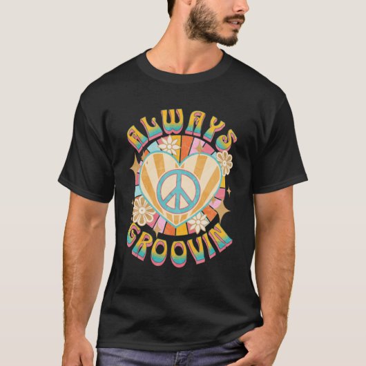 Always Groovinレトロ60sヴィンテージヒッピースタイルPeac Tシャツ (正面)