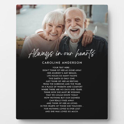 Always In私たちのハートメモリアル写真カスタム文字 フォトプラーク (正面)