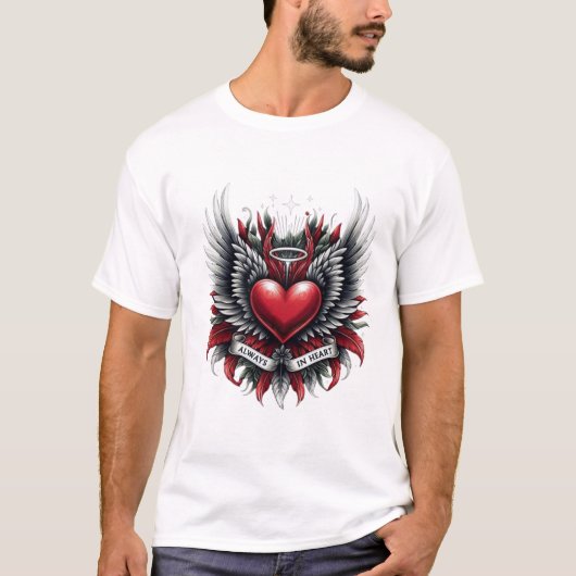 Always In Heart タイポグラフィTシャツ Tシャツ (正面)
