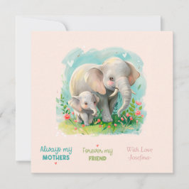Always my Mother - Elephant Mum & ベビーPink ノートカード