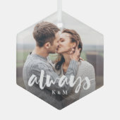 Always Script Overlayカップルパーソナライズされた写真 ガラスオーナメント (正面)