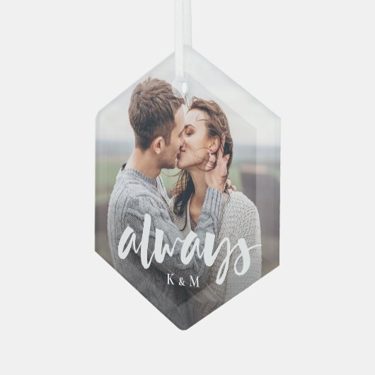 Always Script Overlayカップルパーソナライズされた写真 ガラスオーナメント (正面左)