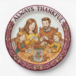 "Always Thankful" Family Thanksgiving Paper Plate ペーパープレート