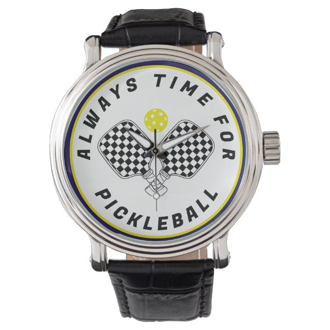 Always Time for Pickleball Paddles Black Olive 腕時計 (正面)