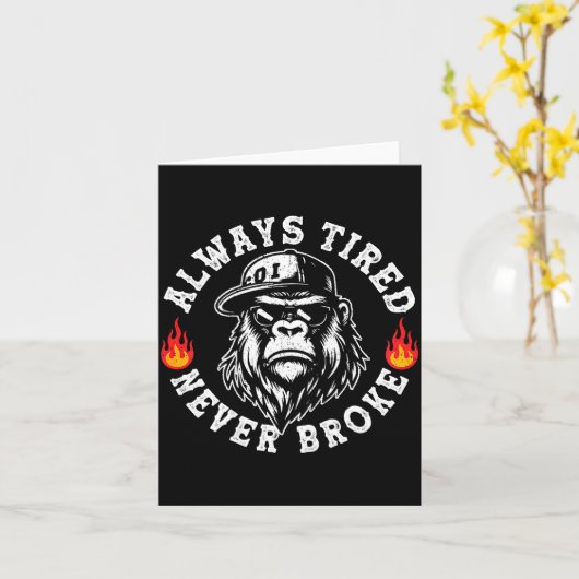 Always Tired Never Broke Funny Monkey (on Back)  カード (黄色い花)