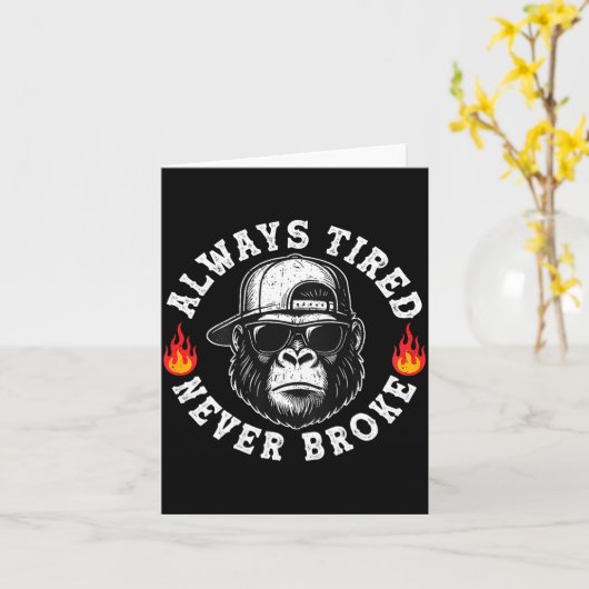 Always Tired Never Broke Funny Monkey (on Back)  カード (黄色い花)