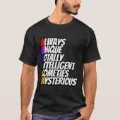 Always Unique Totally Intelligent Sometimes Myster Tシャツ (正面)