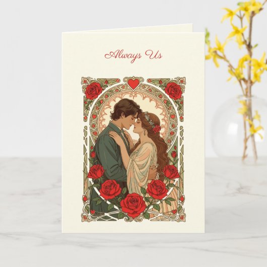 Always Us Romantic Art Nouveau Illustration カード (黄色い花)