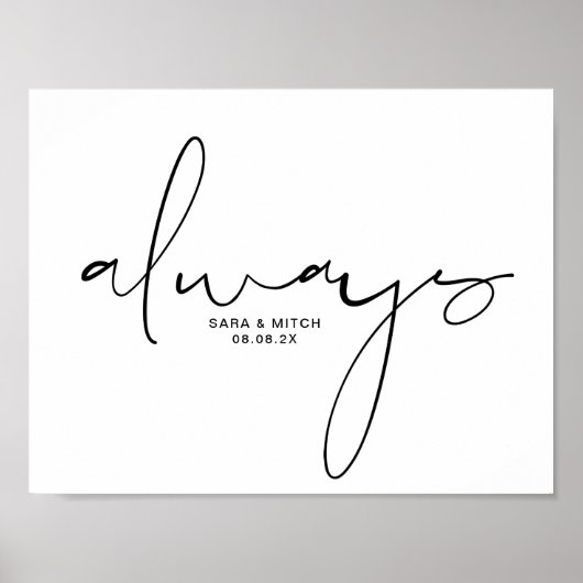 Always Wedding Poster Sign with Names and Date ポスター (正面)